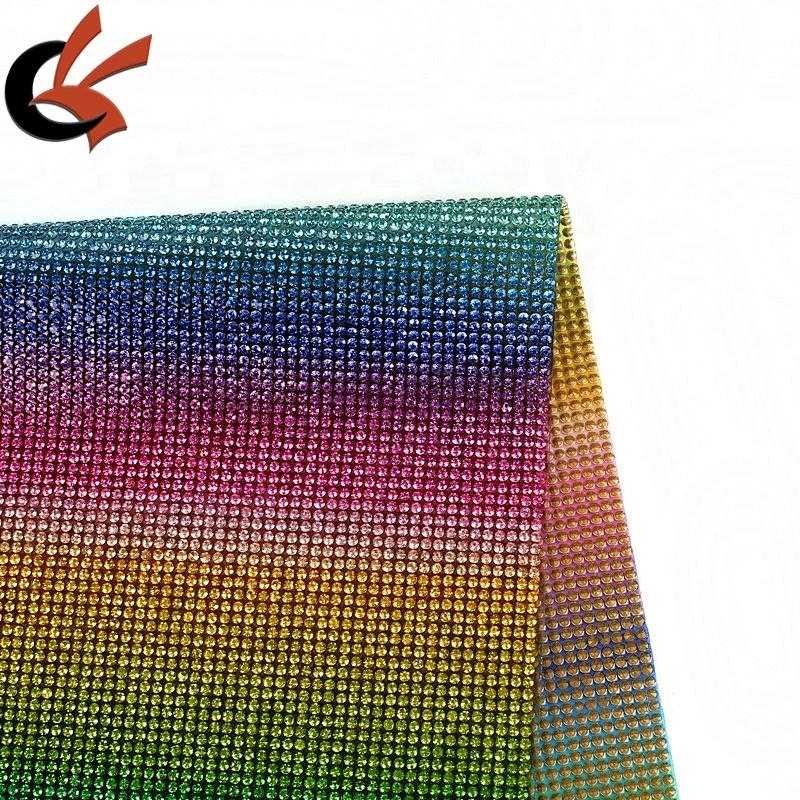 24*40cm gradual change colors glass rhinestone hot fix mesh iron on Strass sheet