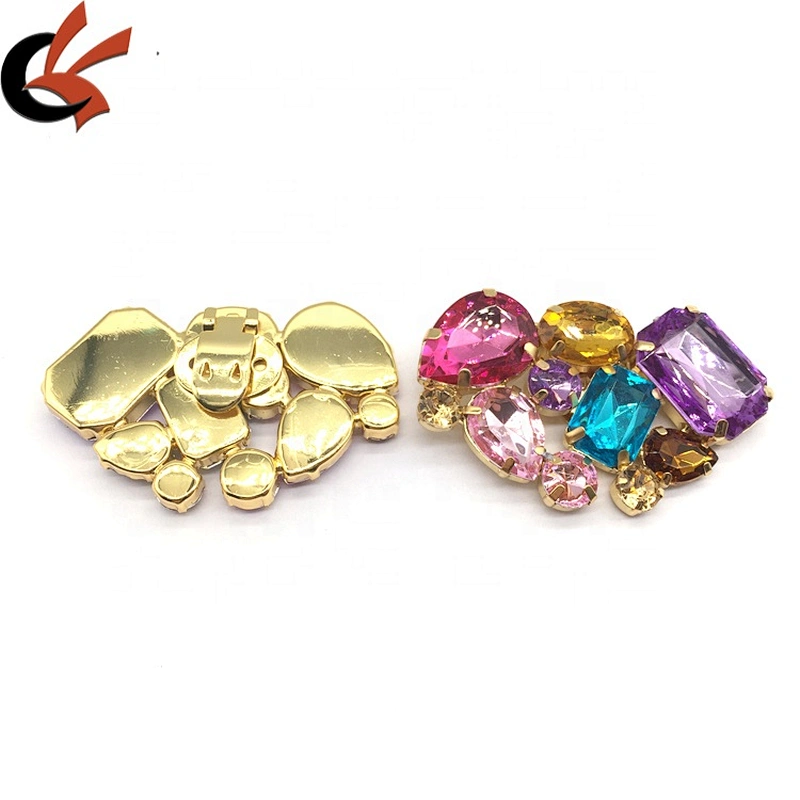 Guangzhou factory shoe accessories welding colored crystal clip on shoe buckle clip for women sandal