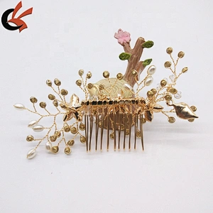 2020 Wedding Supply Ivory Pearl Crystal Rhinestone Handmade Flower Hair Comb