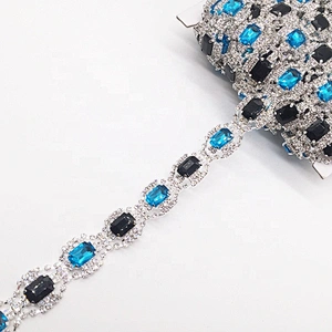 hot selling diamante silver setting colorful glass chain rhinestone trims for garment