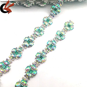 High quality fabric cutting crystal mesh square stone trimming crystal rhinestone trim for wedding garment