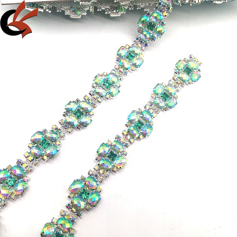 High quality fabric cutting crystal mesh square stone trimming crystal rhinestone trim for wedding garment