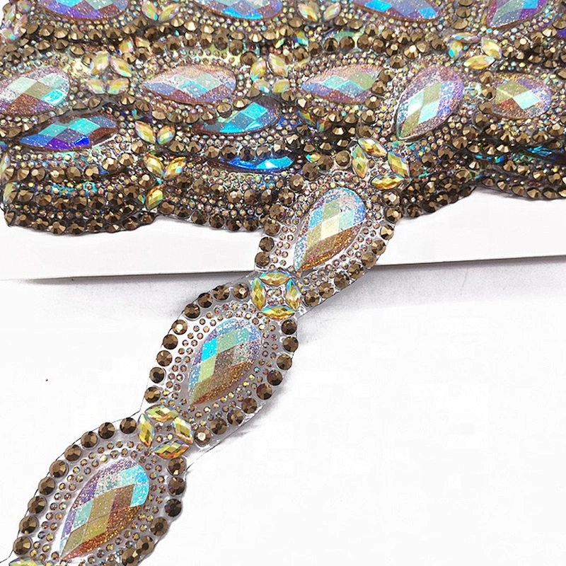 Wholesale Iron On Glitter AB Resin Rhinestone Appliques Trimming