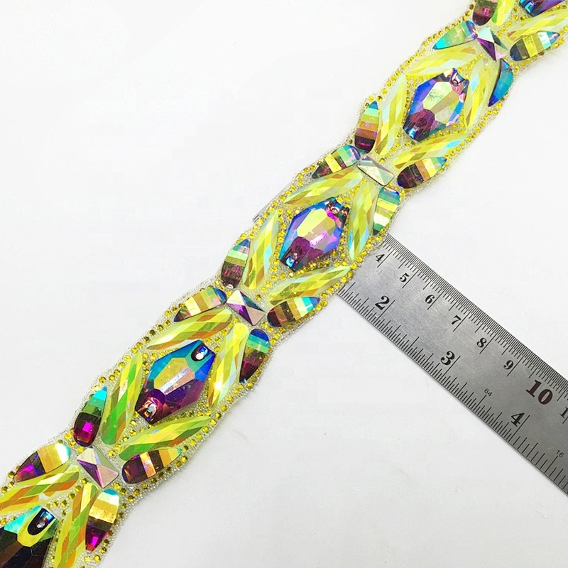 In stocked gold color resin rhinestone trims costume design hot fix transfer chain trim tape