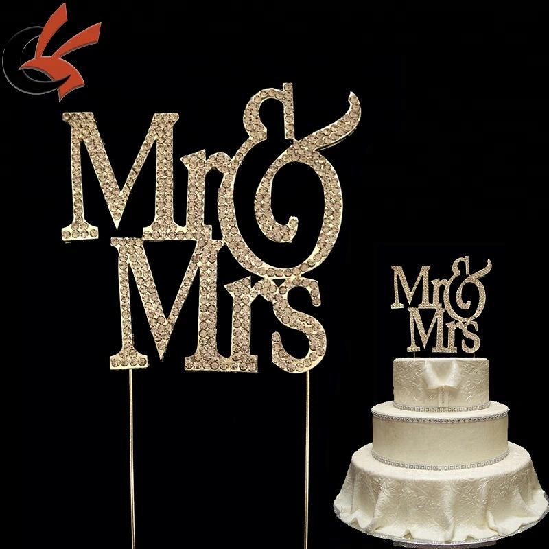 Hot Sale Gold Tone Mr & Mrs Rhinestone Cake Topper Wedding Decoration Sign Pick