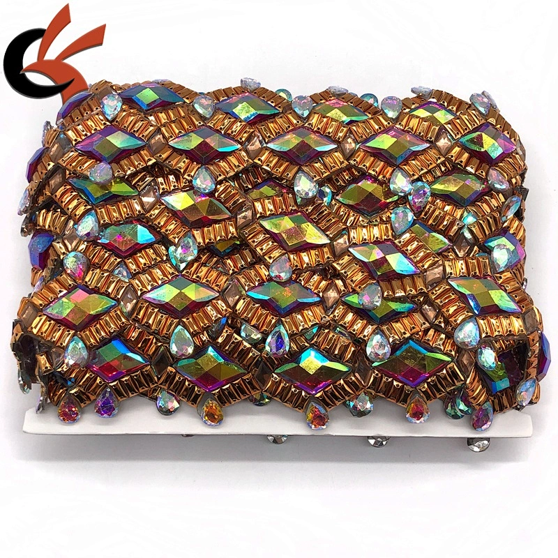 Carnival bra decoration rhinestone iron on trims gold color gems heat transfer trimming
