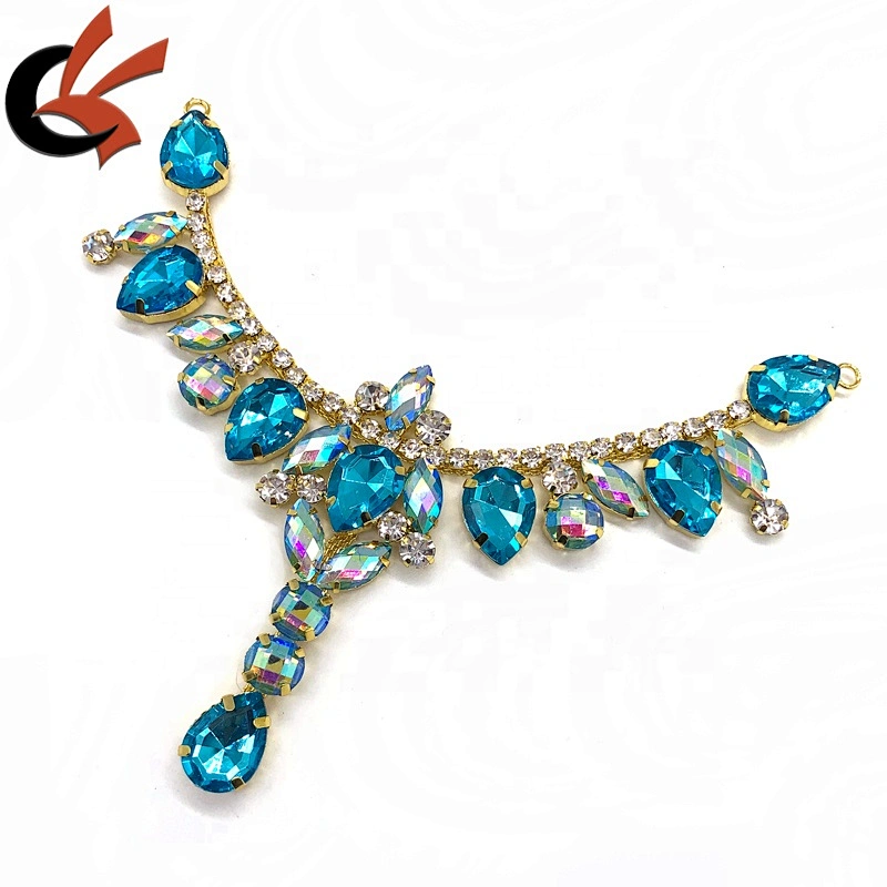 Fashion Sewing diamante AB Crystal Buckle Connector Strass Chain Flower Rhinestone Applique for Bikini Dress Crafts