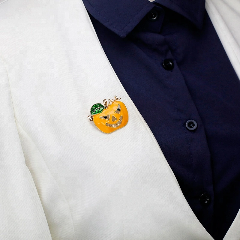 Fall Autumn Burnt Orange Enamel Rhinestone Halloween Pumpkin Pin Brooch