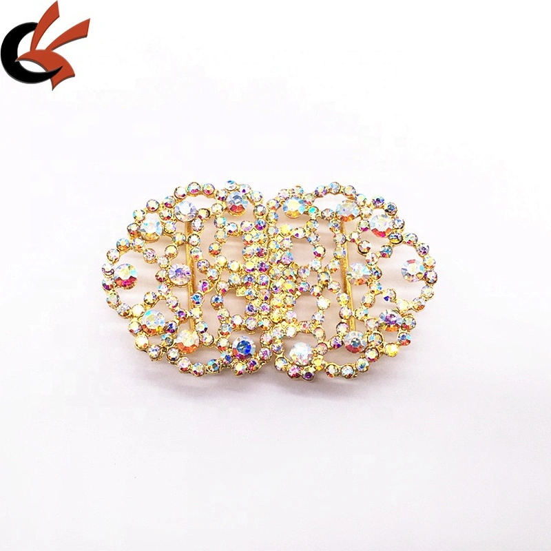 Cheap custom fashion gold and silver shiny ab make rhinestone belt buckle for wedding dress