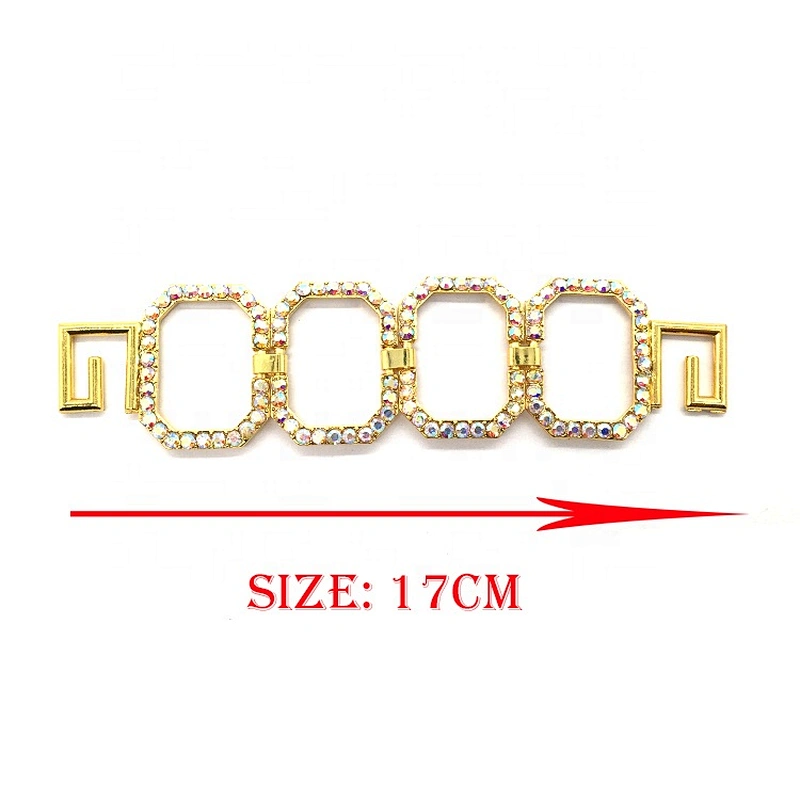 Gold Square Ring Metal Clasp Buckle Crystal Bikini Connector Sew On For Swimwear Suits