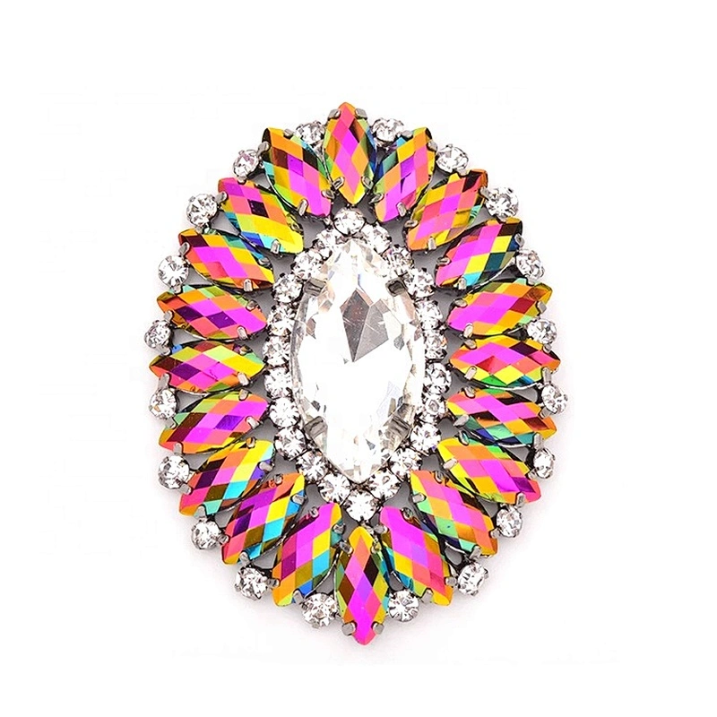 Sparkling fashion diameter flatback buckle creative flower rhinestone sewing red AB glitter glass applique