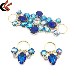 Custom Fashion Women Hair Band Garment Accessories Crystal Blue Set Rhinestone Applique Bikini Connector