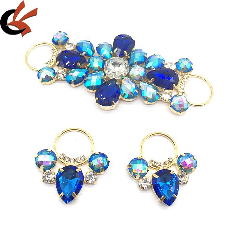 Custom Fashion Women Hair Band Garment Accessories Crystal Blue Set Rhinestone Applique Bikini Connector