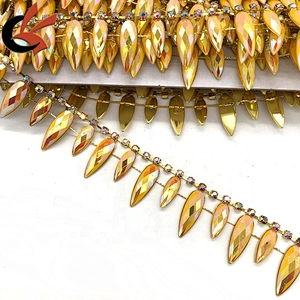 Factory dance dress decoration yellow AB drops rhinestone trimming
