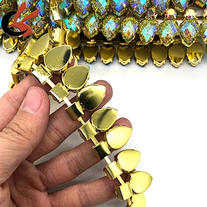 Garment decoration drop crystal green glitter AB resin rhinestone chain trims