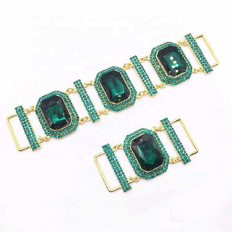 Wholesale Custom Vintage Green Color Gold Plated Crystal Rhinestone Pave Bikini Connector
