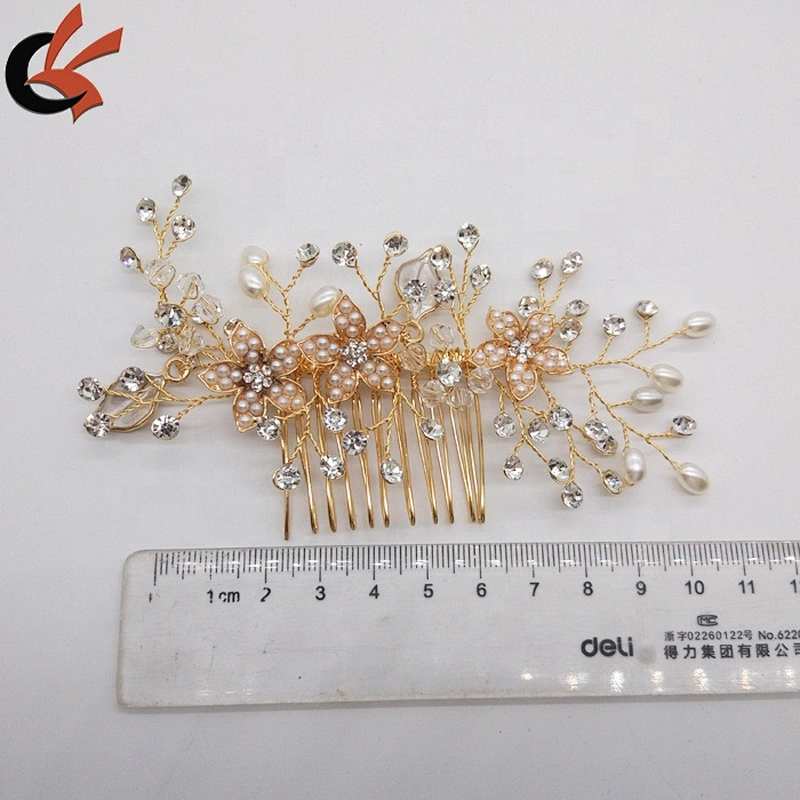 2020 Wedding Supply Ivory Pearl Crystal Rhinestone Handmade Flower Hair Comb