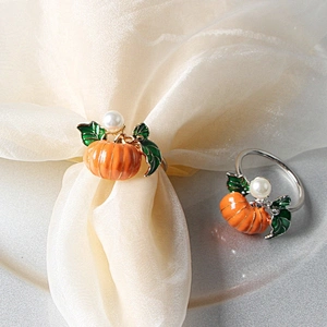 New Product Wedding Restaurant Hallowmas Decoration Family Dinner Party Use Enamel Pumpkin Gold Table Napkin Rings