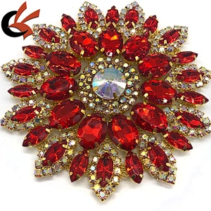 Red Gold Sew on Crystal Rhinestone Applique Embellishment
