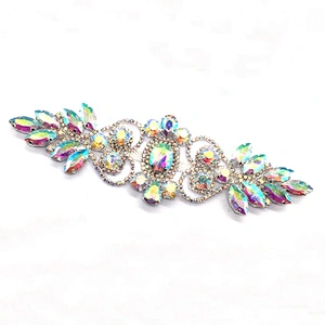 In Stock Making Costume Embellished Headband Flower Rhinestone Crystal Beaded Applique For Women Dress