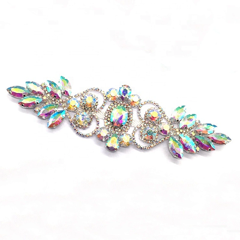 In Stock Making Costume Embellished Headband Flower Rhinestone Crystal Beaded Applique For Women Dress