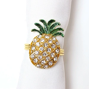 new exquisite diamond golden metal pineapple rhinestone fruit napkin ring for hotel kitchen dinning table showing