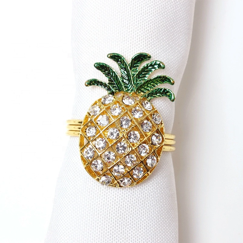 new exquisite diamond golden metal pineapple rhinestone fruit napkin ring for hotel kitchen dinning table showing