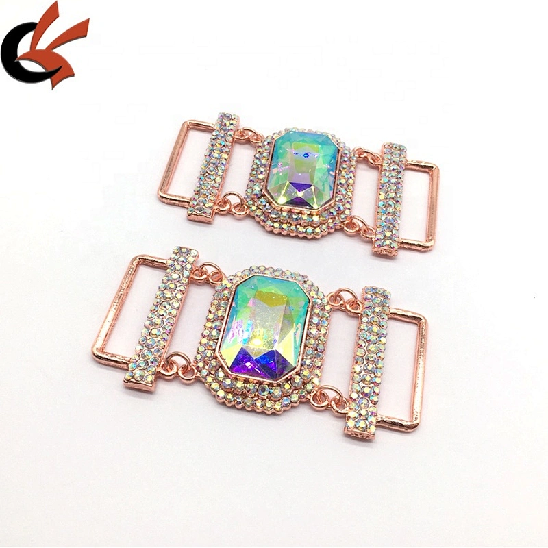Fashion Crystal Jewelry Swimwear AB Rhinestone Rose Gold Plated Crystal Bikini Connector Buckle