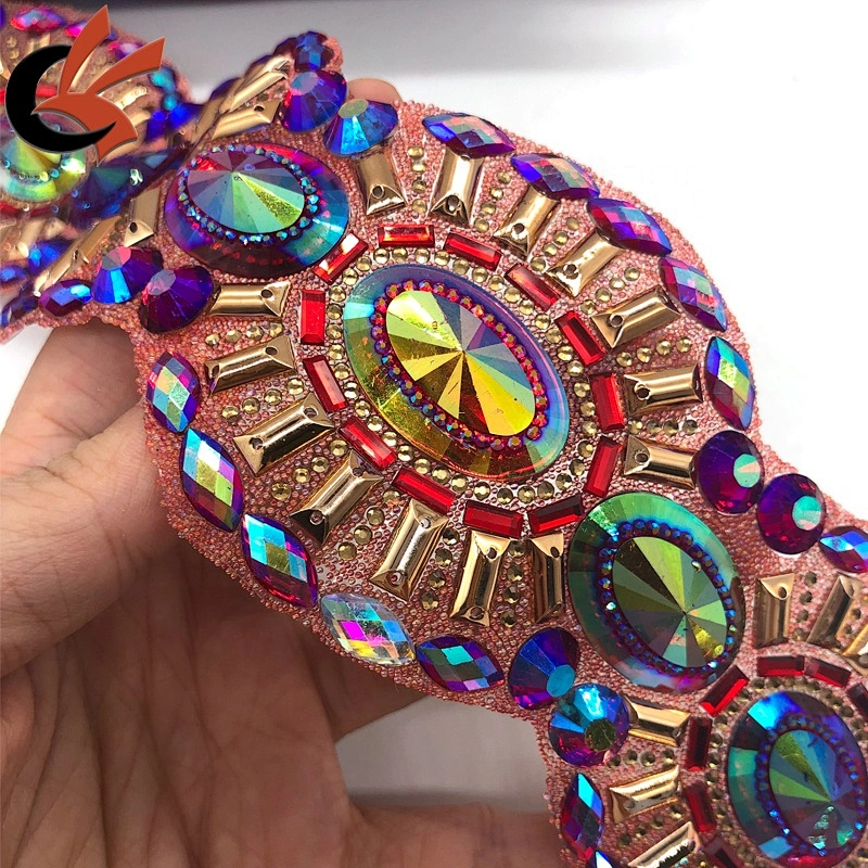 wholesale carnival dress belt decoration large red AB hot fix rhinestone trimming