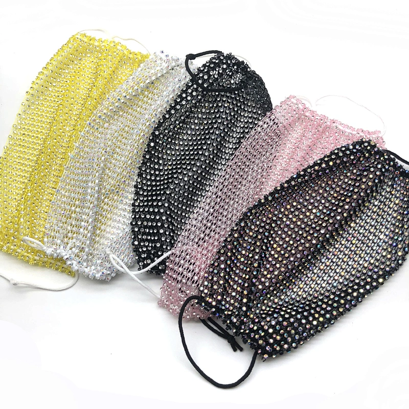 Bling Rhinestone Crystal Face Mouth Mask Glitter Face Veil Club Prom Party Deco