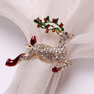 Wholesales Custom American Christmas season rhinestone metal lifelike crystal deer napkin ring
