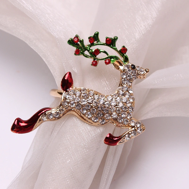 Wholesales Custom American Christmas season rhinestone metal lifelike crystal deer napkin ring