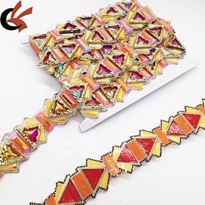 New Arrival Fashion Luxury Women Clothing Multi-colored Resin Hotfix Rhinestones Fabric Trims Applique Tape