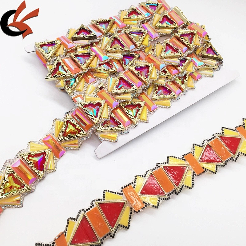 New Arrival Fashion Luxury Women Clothing Multi-colored Resin Hotfix Rhinestones Fabric Trims Applique Tape