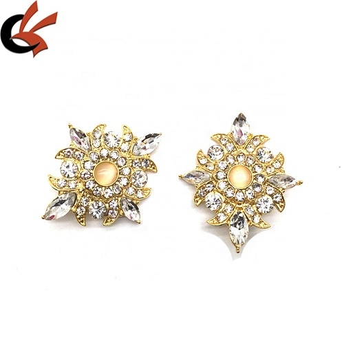 Wholesale Gold Plating Opal Beaded Rhinestone Button For Shoes Bag Buckles Accessories