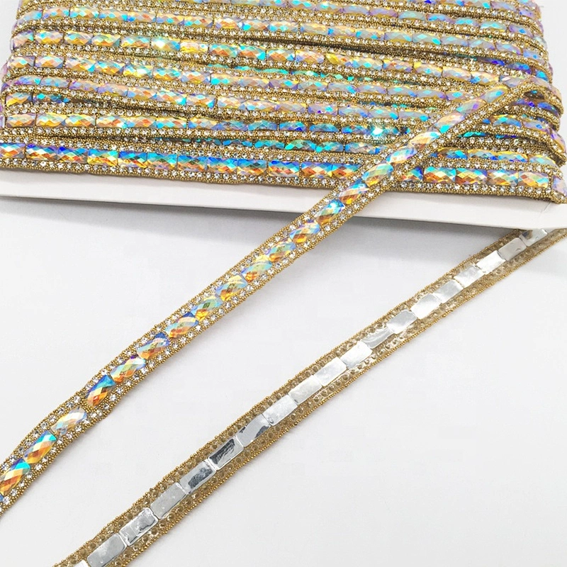Hot sale garment accessories hot fix transfer jewelry glisten string rhinestone ribbon sash trim
