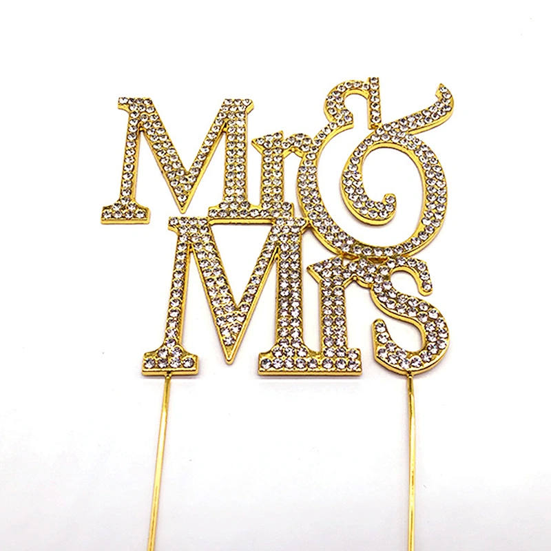 2020 new arrivals wedding decoration gold plating Mr&Mrs style crystal rhinestone cake topper for party