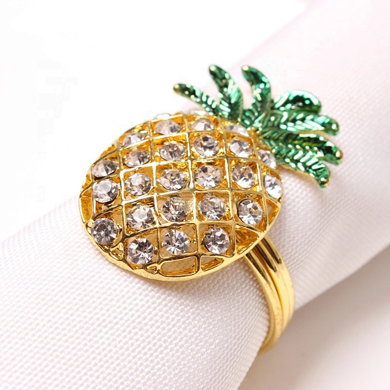 new exquisite diamond golden metal pineapple rhinestone fruit napkin ring for hotel kitchen dinning table showing