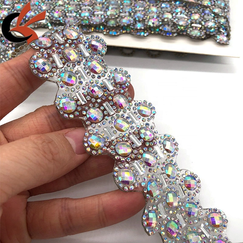 wedding dress belt decoration AB crystal colors iron on hot fix trimming appliques