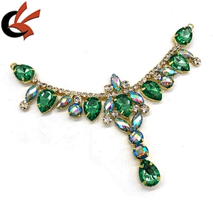 Sew On green AB Strass Bikini Connector Gold Claw resin rhinestone Crystal Flower Applique