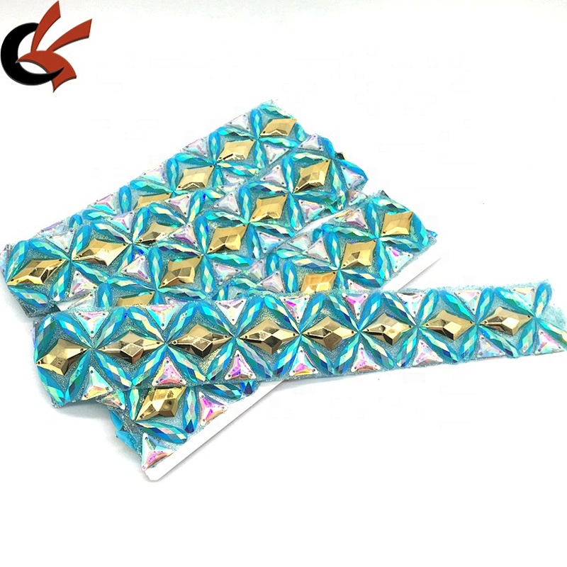 Custom Luxury Indian Clothing Market Selling Rhinestone Beaded Trims Hot Fix Fabric Trim Tape