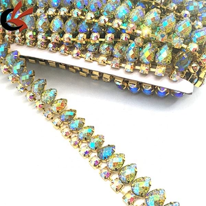 Wholesale Handmade Glitter Waterdrop Wedding Rhinestone Trim Appliques Dancer Trims Sash For Carnival