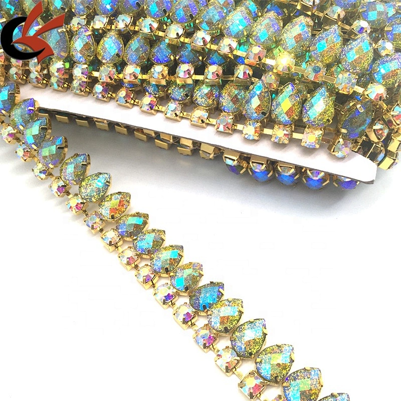 Wholesale Handmade Glitter Waterdrop Wedding Rhinestone Trim Appliques Dancer Trims Sash For Carnival