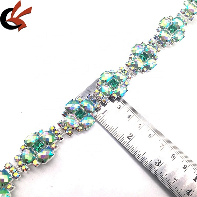 High quality fabric cutting crystal mesh square stone trimming crystal rhinestone trim for wedding garment
