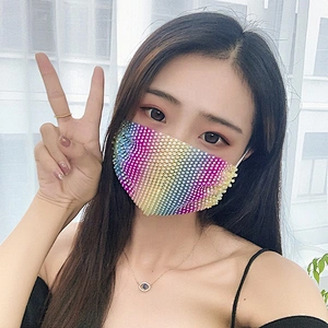 Neon Color Rhinestone Crystal Face Mask Stretch Net Face Veil Club Party Wearing