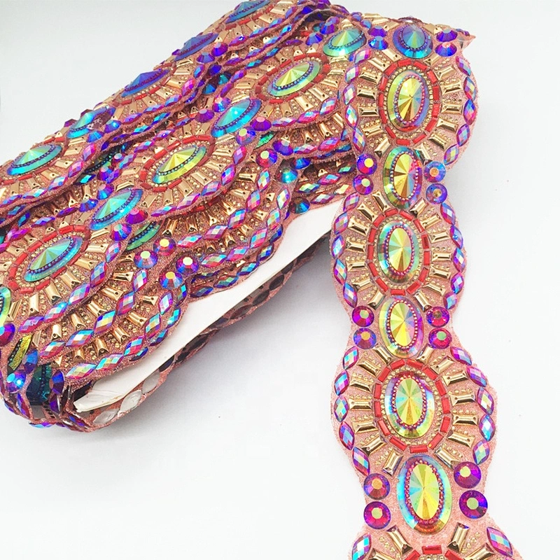 2020 New Product Wholesale Decorative Carnival Costume Hot Fix Transfer Rhinestone Applique Tape Trims