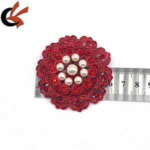 New Siam red metal base with red crystal large pearl rhinestone brooches