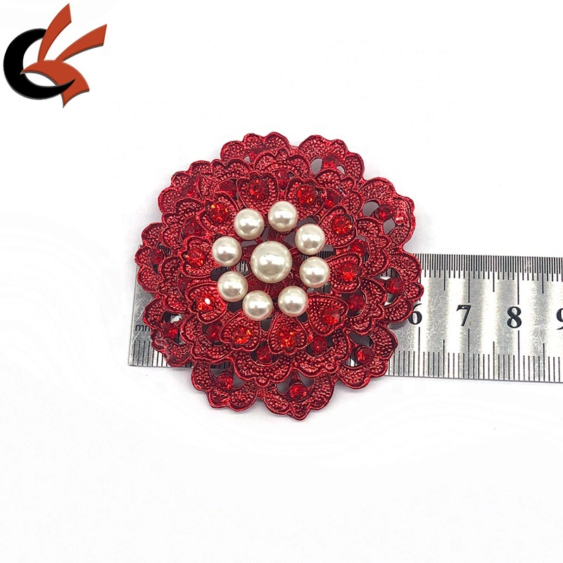 New Siam red metal base with red crystal large pearl rhinestone brooches