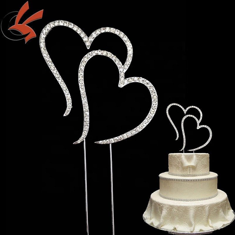 Top sale heart shape diamante wedding cake topper