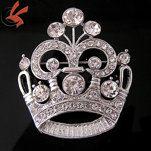 BRIDAL RHINESTONE CRYSTAL WEDDING CROWN SASH DANGLE VINTAGE PRINCESS BROOCH PIN
